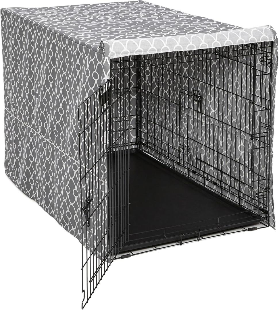 MidWest Homes for Pets XL Dog Crate Cover with Teflon Fabric Protector, Poly-Cotton Privacy Kennel Cover Fits Most 48-inch Crates, Gray Designer Print, Washable, Reduces Barking (Gray Geometric Pattern)
