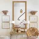 Chende 61"x31" Large Living Room Mirror for Decor, Gold Wall Mirror with Carved Wood Leaf Frame, Horizontal/Vertical Hanging, Unique Design, Bathroom, Bedroom, Dining Room, Entrance