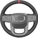 MEWANT Stitch On Custom Fit Steering Wheel Cover for GMC | GMC Sierra 1500 Sierra 1500 Limited Sierra 2500 Sierra 3500 Yukon XL / &Red Stripe&Red Stitching Black Genuine Leather
