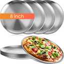 Thenshop 8 Pieces 8 Inch Pizza Pans Bulk Stainless Steel Sets Round Bakeware Pizza Trays for Oven Kitchen Baking Home Restaurant Picnics Holiday Activities Safe Sturdy Reusable Easy Clean(Silver)