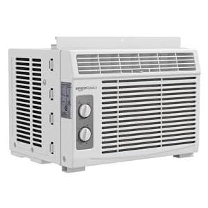 Amazon Basics 5000-BTU Small Window Air Conditioner, Up to 150 Sqf, Window AC Units with Cool and Fan Functions, Washable Filter, Adjustable Window Kit, Intuitive Mechanical Controls, White