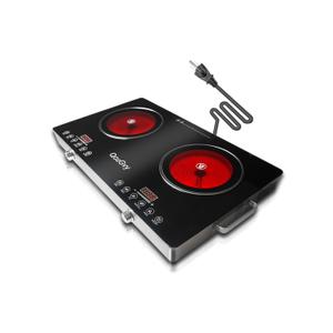 23" Portable Infrared 2 Burner 3500 Electri Burner with 2 Hours Timer-Electric Hot Plate Touch Control Panel Adjustable Heating Power Glass Plate Electric Cooktop for Cooking