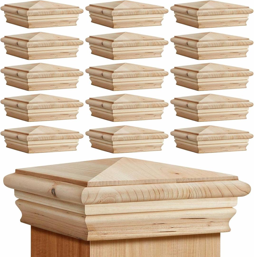 Geetery 16 Pcs 6 x 6 Inch (Actual 5.5'' x 5.5'') Wood Newel Post Cap Fence Post Cap for 5-5/8 Fence Topper Top Resistant Decking Caps for Outdoor Fences, Mailboxes and Decks (Cedar)