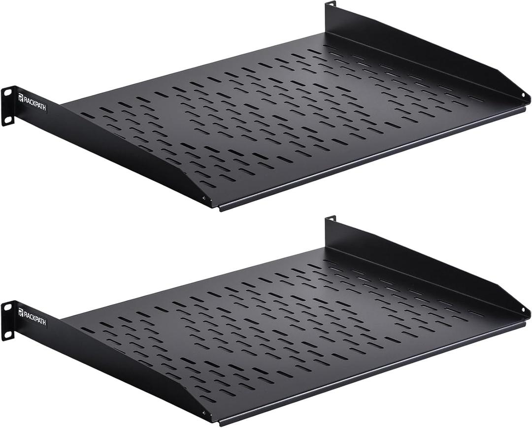 RackPath 1U Cantilever Universal Rack Shelf - 14in Deep Rackmount Shelf for 19 AV/Network Equipment Racks 55lbs Capacity - 2Pack
