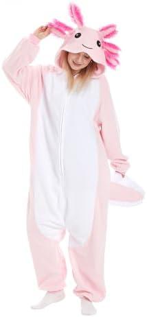 Unisex Adult Onesie Animal Pajamas, Halloween Cosplay Costumes, Cartoon Costumes Party Wear (AStitch Pink L)