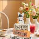 Spring Easter Dec Bunny Wooden Tabletop Decor with Easter Joy/Bunny Hop/Spring Bloom Signs, Spring Farmhouse Spring Table Decorations for Home Indoor, Green Purple Beige Wood Blocks Set of 4
