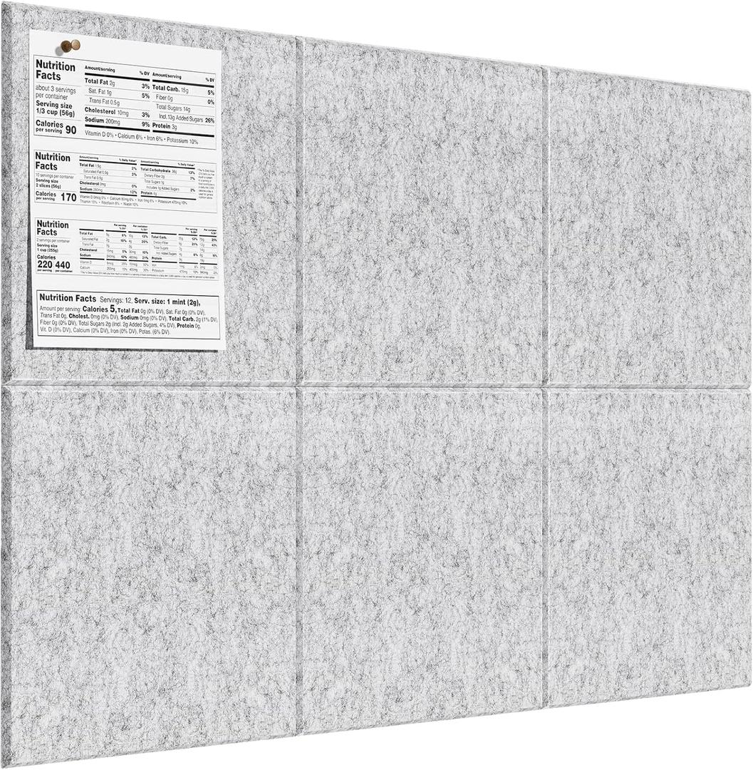 MaxGear Large Cork Board for Wall 36" x 24", Light Gray Bulletin Board, 6 Pack Felt Wall Tiles with Pushpins, Cork Boards for Office Pin Board Tack Board Cork Boards