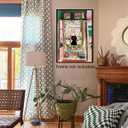 5 x CAXIYSH Cute Black Cat Canvas Wall Art Famous Open Window Poster Abstract Vintage Pink Paintings Prints Funny Cat Picture for Living Room Bedroom Wall Decor 12x16 inch Unframed