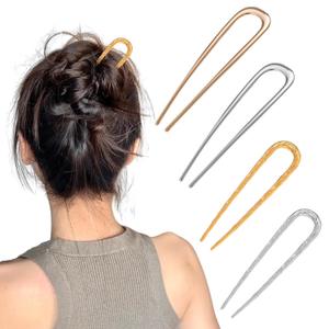 4-Pack U Shape French Hair Pins for Women - 2 Large 14cm & 2 Ornate 10cm Metal Hairpins, Gold+Silver Vintage Hair Sticks for Buns & Twists, Secure Hold for Thick Hair (Non-Slip Design)
