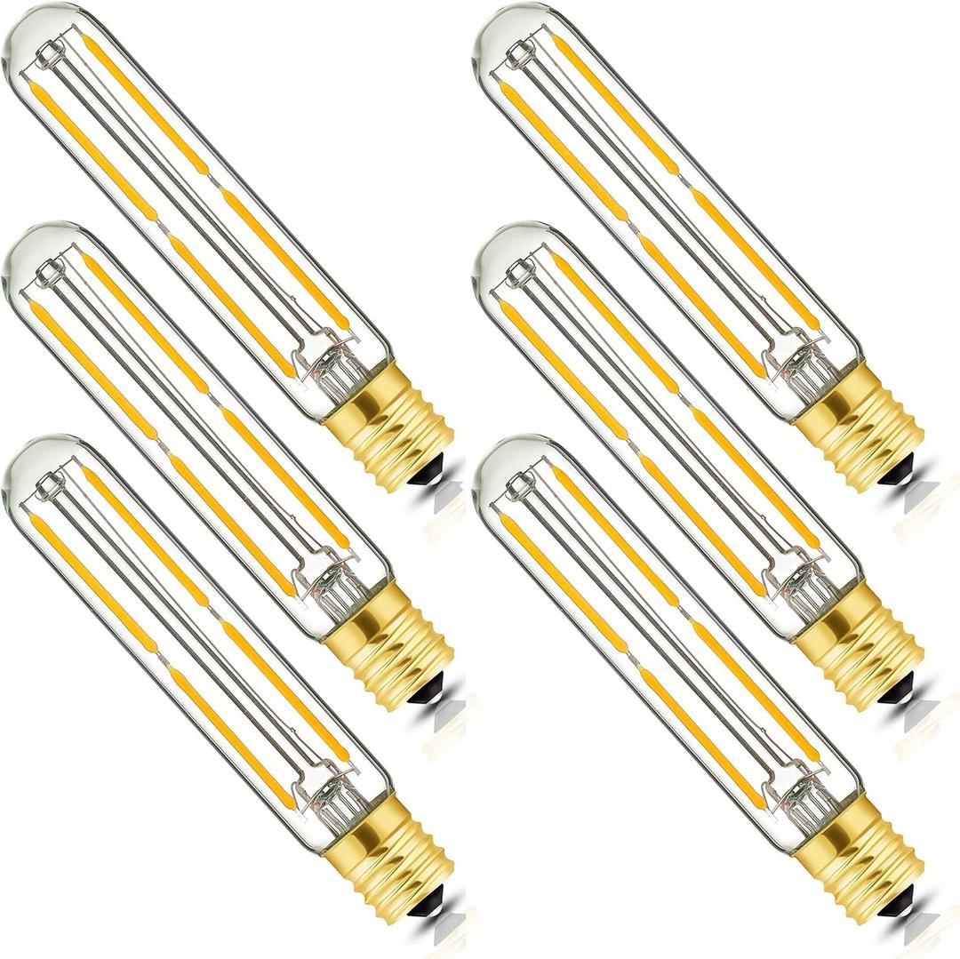 E17 T6.5 LED Tubular Filament Bulb,Dimmable 4W Led Tube Bulbs, 500lm, 2700K Warm White, 40 Watt Incandescent Bulb Equivalent, for Exit Sign Light, Refrigerator, Freezer, 6 Pack
