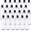 Nuenen 24 Pieces Plastic Empty Bottles Clear Squeeze Travel Containers with Black Disc Cap Refillable Shampoo Travel Bottles for Toiletries Lotion Container for Body Soap Cream(16 oz)