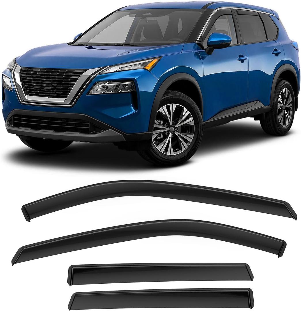 in-Channel Rain Guards Fit for Nissan Rogue 2021 2022 2023 2024 2025 2026, Extra Durable Side Window Deflectors 2021-2026 Rogue Wind Deflectors Rain Guard Black 4 PCS