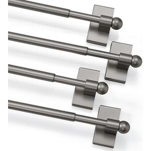 Deconovo Magnetic Curtain Rods (4 Pack, Pewter，16-28 Inch) – Adjustable No-Drill Metal Curtain Rods for Doors, Windows & Rental Spaces | Easy Install, Strong Magnet, Perfect for Home & Office