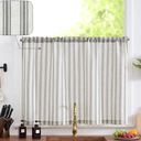 jinchan Striped Kitchen Curtain Linen Farmhouse Cafe Curtain 36 Inch Tiers Balanced Stripe Small Window Drape for Bathroom Laundry RV Over Sink Light Filtering 1 Panel Black on Linen, 50"W x 36"L (Pack of 1)