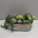 Winlyn 10" Artificial Succulent Arrangement Centerpiece Fake Succulent Plants in Rustic Metal Oval Planter Faux Potted Succulents for Home Office Bedroom Table Windowsill Shelf Mantel Decor