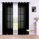 KOUFALL Black Sheer Curtains 84 Inches Long for Living Room Set of 2 Panels Grommet Window Drapes Semi Voile Modern Black Transparent Curtains for Bedroom 52x84 Inch Length