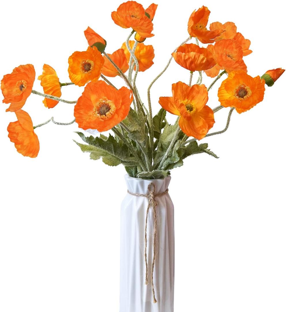 Artificial Flowers 5Pcs Poppies Flowers Artificial Silk Flowers for Home Office Wedding Outdoor Decor (Orange)