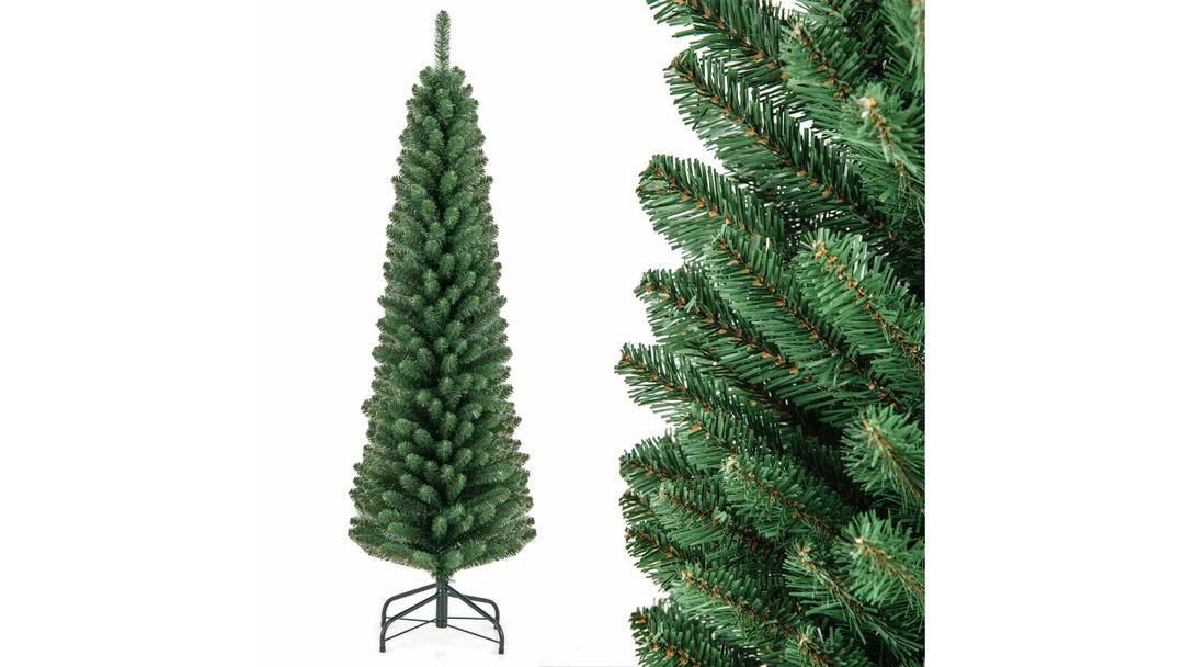 Pre-Lit Pencil Christmas Tree with 295 Memory Wire Branch Tip - 1.5metre