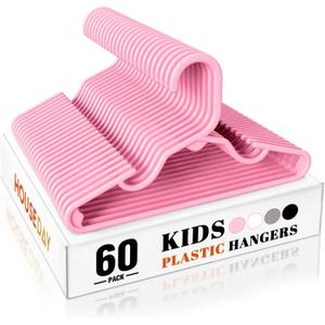 HOUSE DAY Premium Baby Hangers 60 Pack, 11 Inch Kids Plastic Hanger Pink, Slim Childrens Hangers for Infant, Toddler, and Child Clothes, Durable Baby Clothes Hanger for Closet
