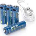 Hixon 1.5V USB Rechargeable Lithium Batteries AA Size,2550mWh Double AA Rechargeable Battery,Charges 1.5 Hours, Over 1500 Cycles, 4-in-1 USB-A to USB-C Charging Cable, LED Charge Indicator4-Pack