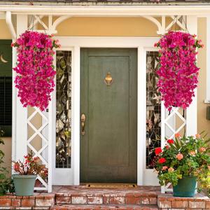 2 PCS 50 Inch Silk Bougainvillea Artificial Flowers, Faux Triangle Plum FlowersFake Bougainvillea Vine, Using for Wedding Porch Home Centerpieces Party Garden Indoor Outdoor Spring Decor (Fuchsia)