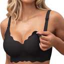 Easybunny Scalloped Nursing Bras for Breastfeeding Seamless Wireless Maternity Bras for Pregnancy Soft Sleep Support Bra (Black, Large)