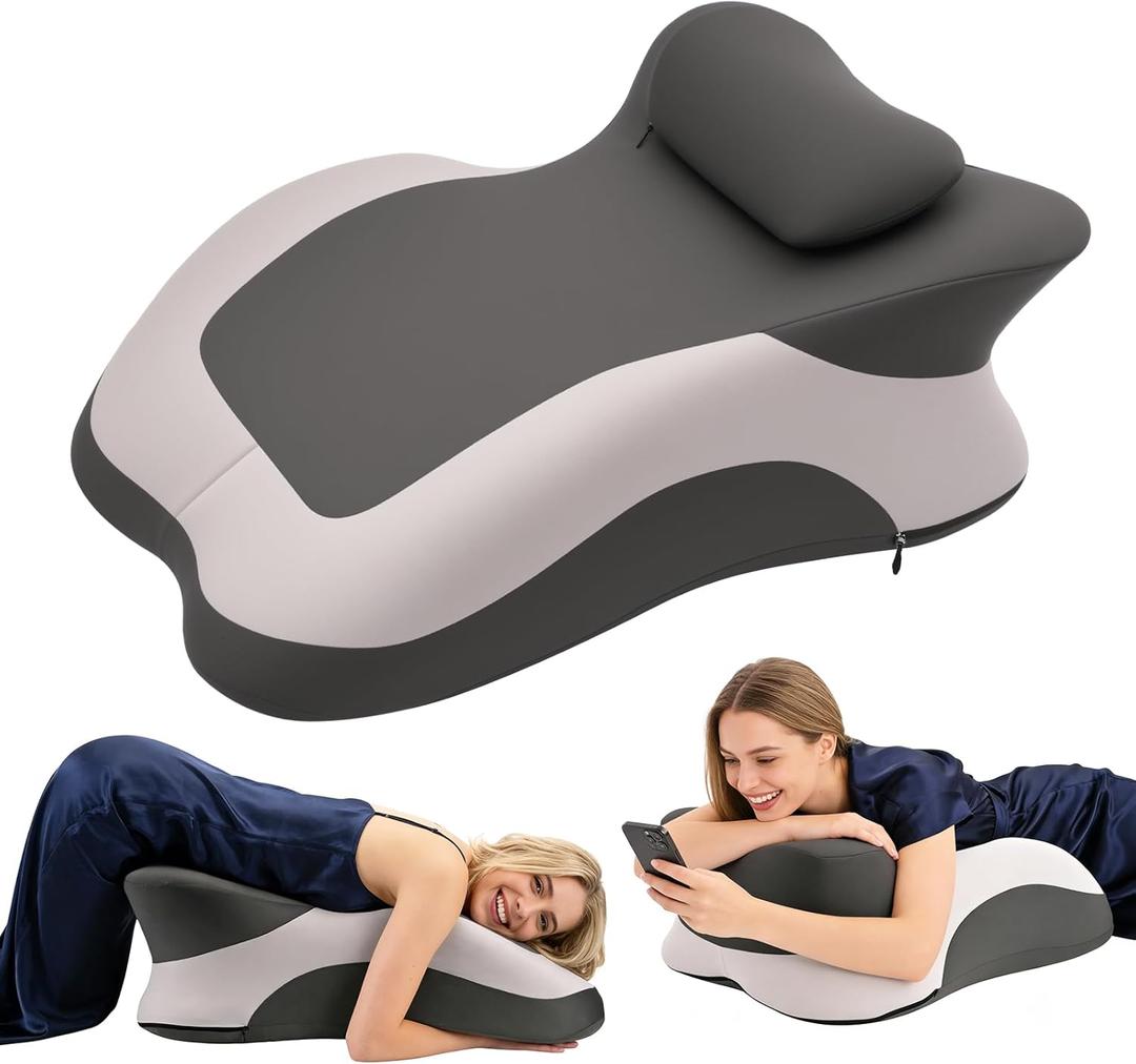 Memory Foam Ergonomic Wedge Pillow, Squat Pillow, Prone Pillow for Sleeping, Reading Pillow for Bed, Ideal for Massage, with Removable Cover, Back Support, Multi-Functional Memory Foam (Grey)