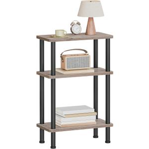 HOOBRO Narrow Side Table, 3-Tier Slim End Table No Tools Needed, Twist-On Assembly, Skinny Nightstand Sofa Storage Shelf for Living Room, Bedroom, Study, Greige and Black BG246BZ01