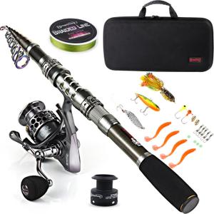Sougayilang Fishing Rod Reel Combo with Telescopic Fishing Pole Spinning Reel Carrier Bag for Travel Saltwater Freshwater Fishing (1.8M/5.91FT)