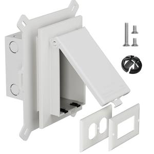 Recessed Outlet Box, DBVS1W-1 Low Profile Electrical Outlet Boxes, Wall Plate Kit for New Vinyl Siding, Enclosed Weatherproof Pack with Duplex & Decorator Style Covers,1-Gang, Vertical, White