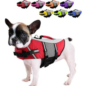 Queenmore Dog Life Jacket Swimming Vest Small Medium Dogs Neoprene Life Vest Lightweight Reflective Dog Lifesaver for Boating Kayaking Red, S