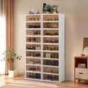 LAFORMO Collapsible Shoe Rack Organizer Foldable Shoe Cabinet with Doors, Large Plastic Folding Shoe Cabinet, Easy Assembly Shoe Shelves Organizer for Entryway (9Tiers,2Groups,36Pairs)