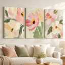 3 Pcs Abstract Floral Canvas Wall Art,Pink Flowers Picture Wall Decor, 24"L x 16"W