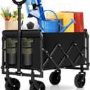 Collapsible Wagon Cart Foldable, Portable Heavy Duty Collapsible Beach Cart All Terrain with Large Capacity, Garden Wagons with Wheels for Shopping, Sports, CampingGardenGrocery (Black-1)