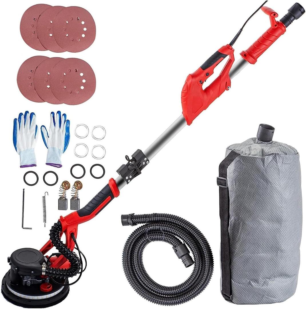 VEVOR Drywall Sander 850W, Electric Drywall Sander Variable Speed 800-1750 RPM, Foldable Sheetrock Sander with Telescope Handle, Electric Sander with LED Strip Light and Vacuum Bag, Wall Sander