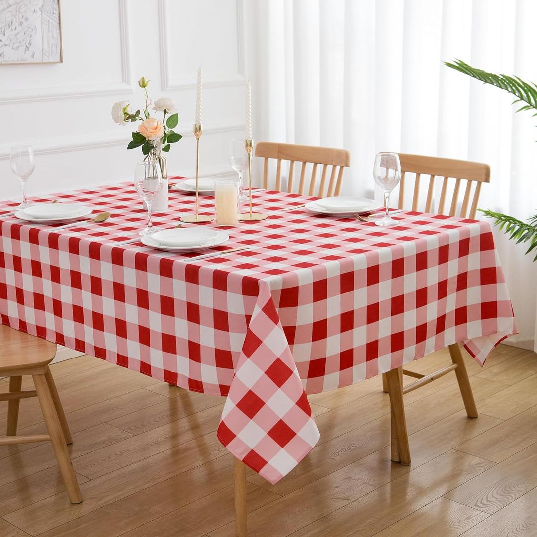Red and White Checkered Tablecloth Rectangle Buffalo Plaid Gingham Table Cloth - Oblong 60" X 84" Polyester Table Cover Reusable Water Resistant Wipeable for Spring Summer Holiday Kitchen Decorations
