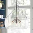 15.7" Industrial Glass Chandelier, 3-Light Large Farmhouse Chandelier, Brushed Nickel Hanging Pendant Light Fixture with Glass Shade for Dining Room Kitchen Sink Hallway Entryway