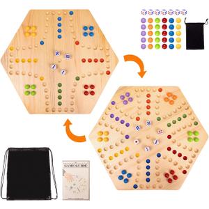 Marble Board Game,Set:1 Board+30 Marbles+7 Dice+1 Storage Bag+1 Shoulder Bag,6 Colors,Fast Track Wahoo Board Game,2 in 1 Board for 4-6 Players,Portable,Perfect for Family Party