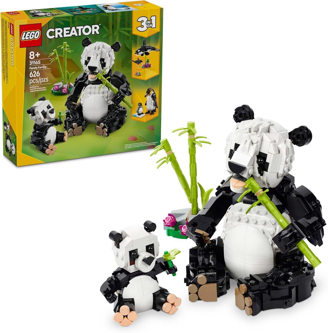 LEGO Creator 3 in 1 Wild Animals Panda Family - Building Toy Kit for Kids with 3 Building Options, Panda, Penguin, or Orca - 8 Year Old Girl & Boy Birthday Gifts - 31165