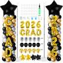 2 Sets Graduation Balloon Column Stand Kits with Balloons 2026 Grad Themed Decoration Navy Blue Balloon Tower Stand Kit for Grad High School & College Celebration Party Decor (Black Gold, 2)