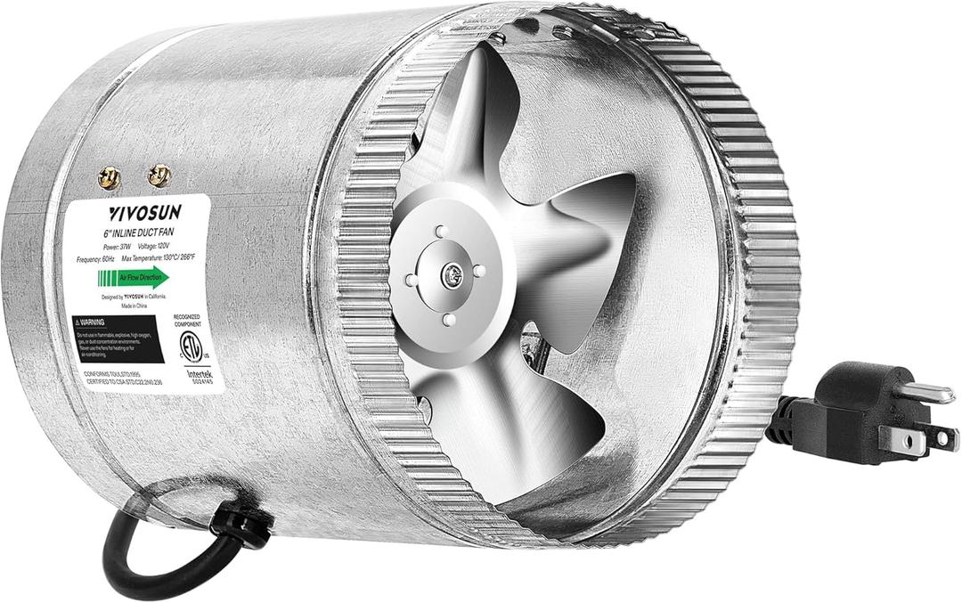 VIVOSUN 6 Inch Inline Duct Fan 240 CFM, HVAC Exhaust Ventilation Fan with Low Noise for Basements, Bathrooms, Kitchens and Attics, Silver VIVOSUN 6 Inch Inline Duct Fan 240 CFM, HVAC Exhaust Ventilation Fan with Low Noise for Basements, Bathrooms, Kitchens and Attics, Silver