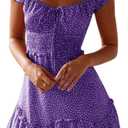 YOBECHO Womens Summer Ruffle Sleeve Sweetheart Neckline Printing Dress Mini Dresses, L