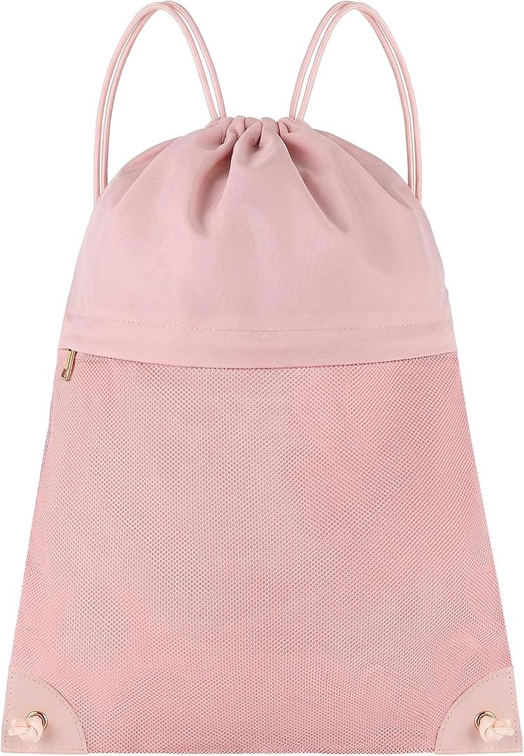 Drawstring Backpack Bag - String Gym Bag for Men & Women, Lightweight Cinch Sports Sackpack for Beach, Travel, Yoga, Swimming, Pink (20L)