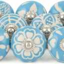 Kitchen Cabinet Knobs - Pack of 12 - Indian Countryside Colorful Assorted Ceramic Drawer Pull Handle for Kitchen Cupboard Wardrobe Knob Boho Room Interior Decor - Sky Blue