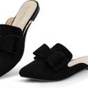 MUSSHOE Mules for Women with Bow Knot: Pointed Toe Flats - Cloud-Cushion Suede Backless Loafers for Office & Casual Wear - Wide-Fit Friendly Slip On Slides with Memory Foam (10.5)