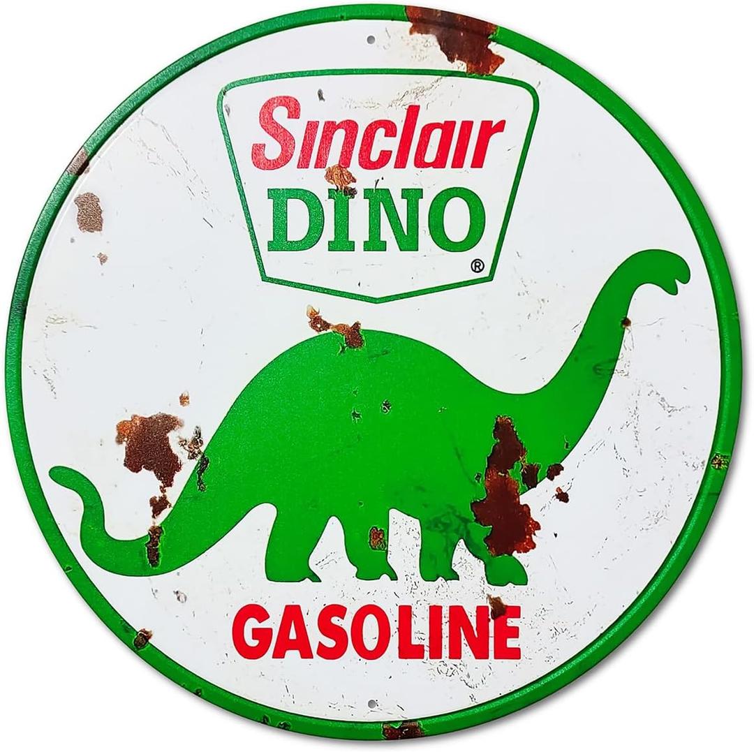 QMARK Vintage Tin Sign, Retro Metal Wall Decor, Funny Decorations For Man Cave, Garage Wall Decor, Sinclair Gasoline Metal Post (Round 12 Inch)