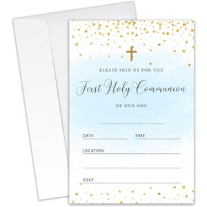 First Holy Communion Invitations for Son - 20 Invitation Cards 4x6 with 20 Envelopes - 1st Communion Invitations for Boy.(090)