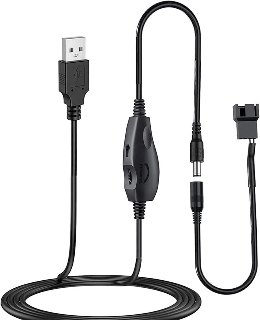 Delinx 12V Fan Speed Controller, Fan Power Adapter,USB 5V Step UP Boost to DC 12V Adapter, 5-12V Adjustable, with 3/4 Pin Fan Connector Cable, 4.8ft Length