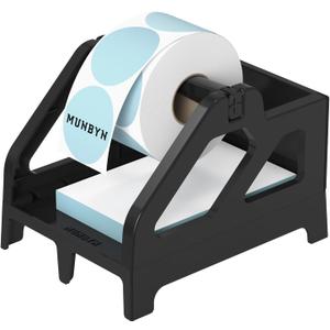 MUNBYN Label Holder for Rolls and Fan-Fold Labels, Thermal Sticker Roll Holder for Desktop Thermal Printer Shipping Supplies Industrial Paper, Black (Black)