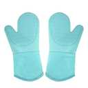 Silicone Oven Mitts Heat Resistant Waterproof Non Slip Long Oven Gloves with Soft Cotton Lining Handling Hot Pans Dishes Mitt for Cooking Baking, 1 Pair Kitchen Insulated Mittens (Green Blue) Turquoise
